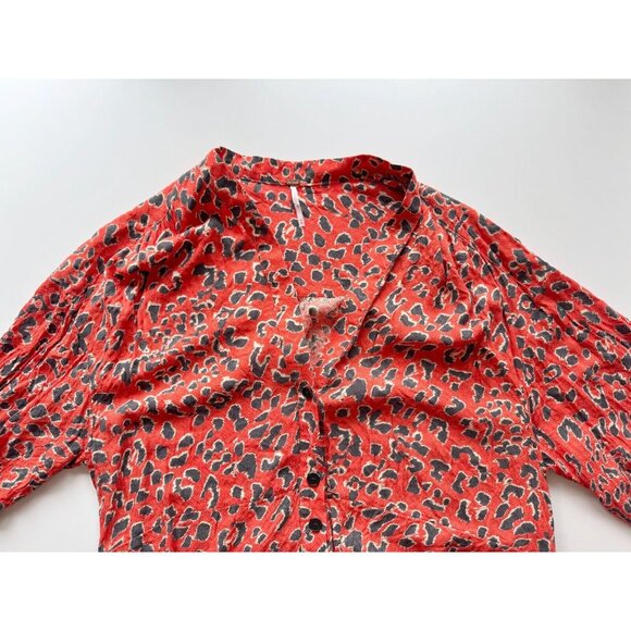 FREE PEOPLE C'est Moi Orange Leopard Printed Long Duster Maxi Blouse Top, Size M - Picture 5 of 15